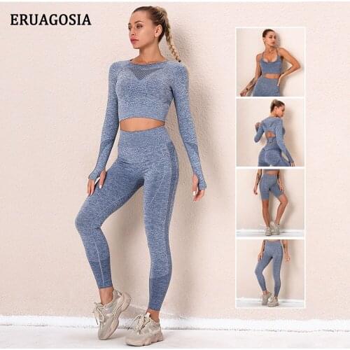 ERUAGOSIA Seamless Push Up Leggings Two Pieces Women Workout Clothing Sport Fitness Running Pants Gym Tights High Waist Leggins