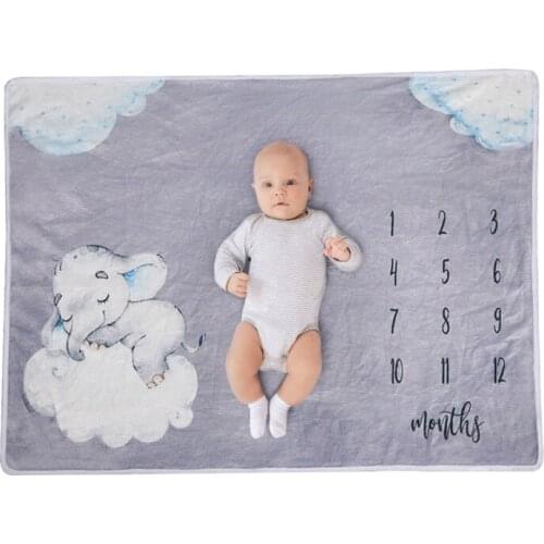 Baby Monthly Record Growth Milestone Blanket Newborn Flannel Swaddle Wrap Cloth F3ME