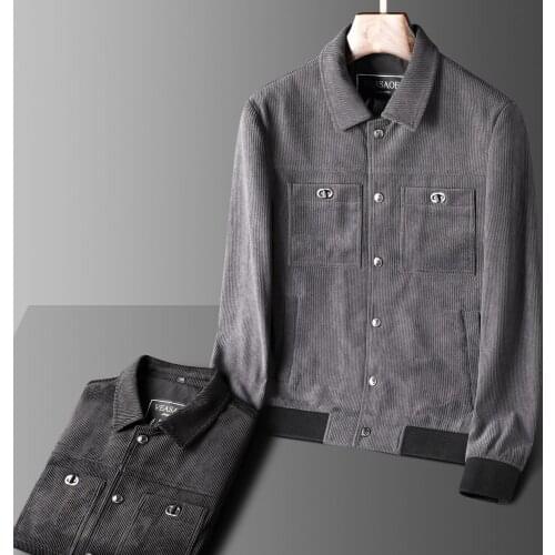 JSBDLight luxury classic retro comfortable corduroy jacket mens autumn winter high-end lapel business mens slim stripe jacket