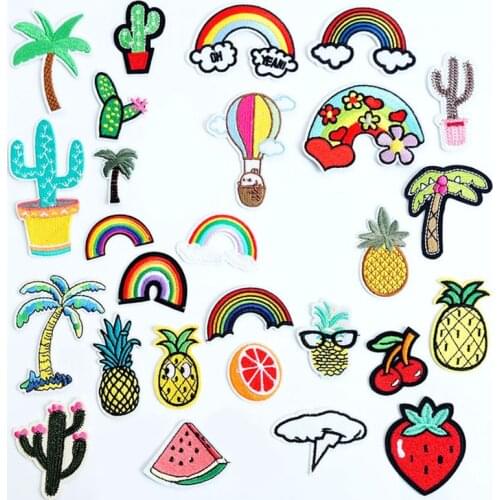 Pineapple Rainbow Cactus Iron On Patches Sewing Embroidered Applique for Jacket Clothes Stickers Badge DIY Apparel Accessories