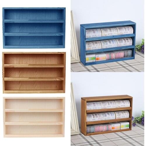 3 Ties Desktop Storage Rack Mini Tabletop Bookcase File Tape Holder Brown