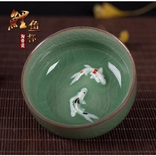 The new Longquan celadon handmade color common carp cup tea cup cup fish Gongfu tea special offer