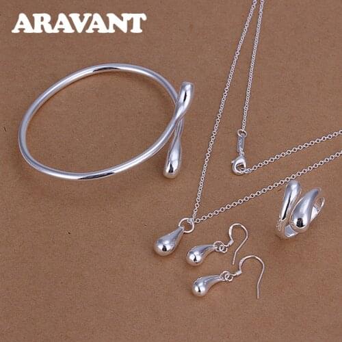 2020 New Arrival 925 Silver Jewelry Set For Women Water Drop Earrings Pendant Necklace Ring Bracelet Bangle Luxury Jewelry