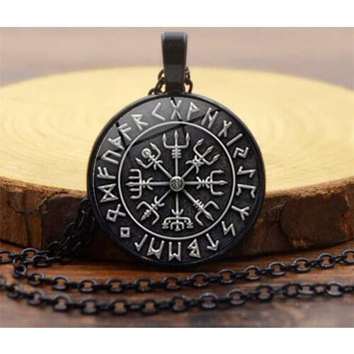 New Viking Odin Symbol Rune Amulet Ally Chain Compass Pendant Vegvisir Fashion Necklace