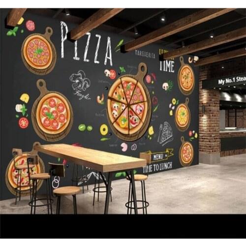 Custom 3D wallpaper cartoon hand painted delicious pizza background wall high-grade waterproof material