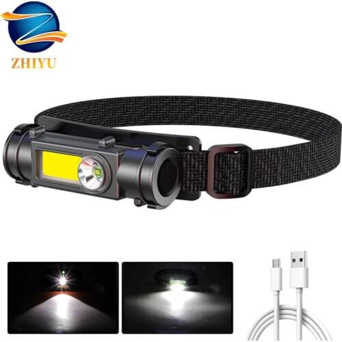 Portable Mini Powerful LED Headlamp XPE+COB Headlight Built-in Battery USB Rechargeable Waterproof Head Torch Head Lamp