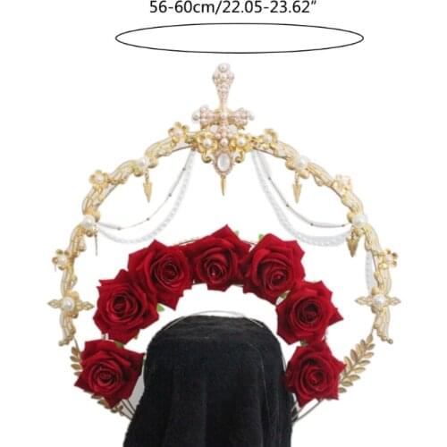 Q0KE Vintage Lolita Jewelry Accessories Flower Halo Crown Pearl Beaded Chain Headband Metal Tiara DIY Material Package