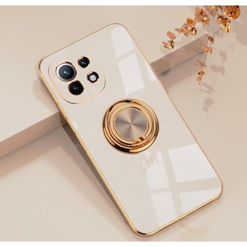 Luxury Plating Car Magnetic Holder Phone Case For Xiaomi Mi 11 Mi11 Case Metal Hand Ring Silicon Soft Cover For Xiaomi11 MI11 5G
