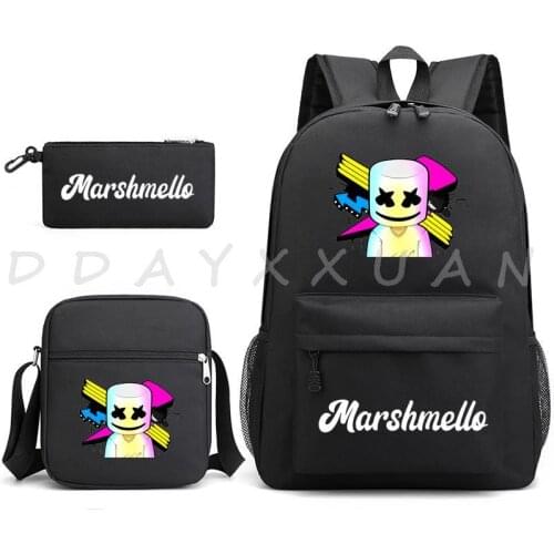 3 pieces Marshmello dj Backpack Set Children Schoolbag Set Kids Backpack Casual Shoulder Bag Cute Pencil Bag