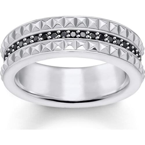 925 Sterling Silver Black Zirconia Studs Rivet Rings, Fashion Thomas Style Punk Love Eternity Ring Jewelry Ts Gift for Women Men