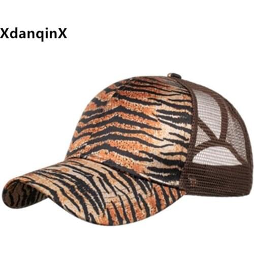 XdanqinX Leopard hat for men women mesh cap ponytail baseball caps womens casual sports cap mens breathable mesh fishing cap