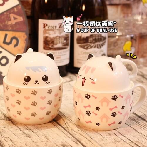 Kawaii Lovely Plutus Cat Mugs Ceramic Cup Coffee Mug With Spoon Tea Milk Drinkware With Cover Breakfast Cups Lovers Gift