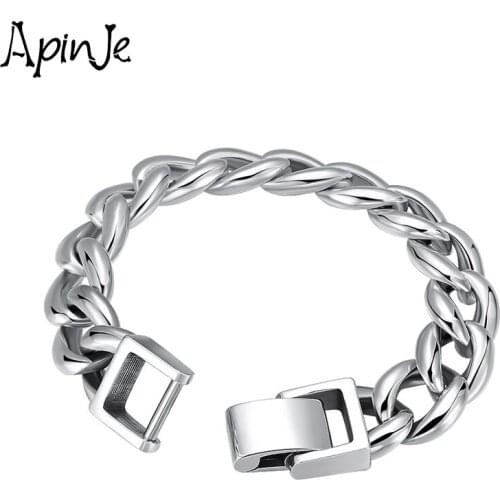 Apinje Heavy Silver Chain Bracelet 925 Sterling Silver Bracelet Men Width Big Exaggerate Thick Punk Fashion Jewelry