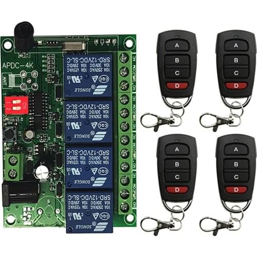 433MHz Universal Wireless Remote DC 12V 24V 4CH rf Relay+Transmitter Remote Garage/LED/Light/Fan/Home appliance Control switch