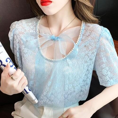Vetement Femme 2021 Summer Korean Fashion Clothing Lace Shirts for Women Dropshipping Blouses Ladies Tops Blusas Female 0647