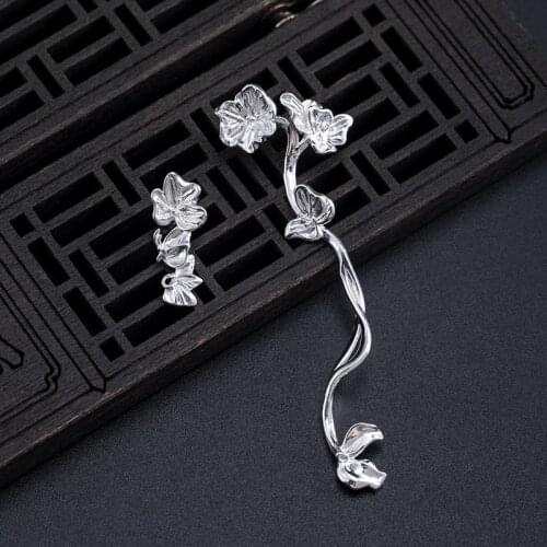 VLA 925 Sterling Silver Retro National Style Long Flower Earrings Womens Fashion Creative Butterfly Earrings