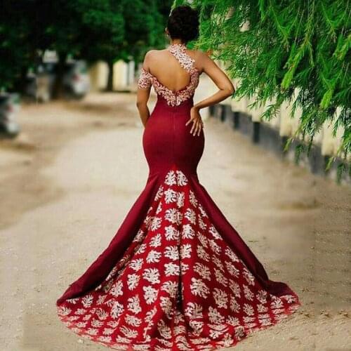 Pageant Dress African Woman Evening Dresses robe de soiree Backless Burgundy Formal Gowns Long Amazing abiye gece elbisesi