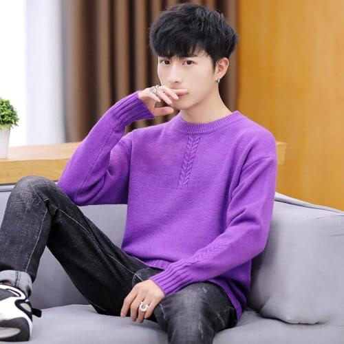 Winter Mens Sweaters Long Sleeve White Black Red Yellow Purple Blue Pullovers O-Neck Casual Solid Thick Sweater Men