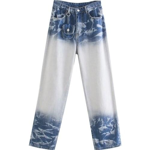 ZXQJ Women 2021 Fashion Belt Bag Paneled Jeans Vintage High Waist Zipper Fly Female Trousers Mujer