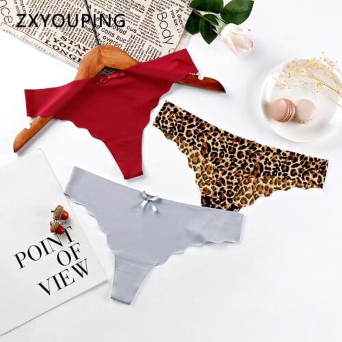 ZXYOUPING Sexy Thongs Underwear Womens Panties Seamless Ice Silk g-string lingerie Super Thin Leopard Bikini S-XL Size