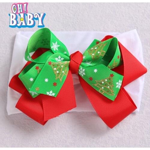1pcs Girl Christmas Bow Baby Headband Shiny Xmas Party Hairband for Children Headwrap Bowtique Ribbon Headwear Hair Accessories