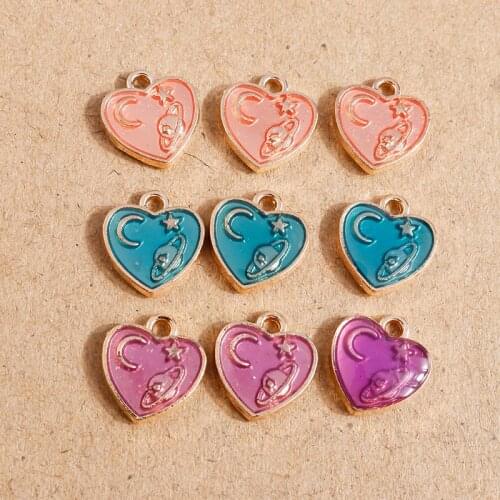 10pcs 11*12mm Enamel Love Heart Charms for DIY Jewelry Making Star Moon Planet Charm Pendants Fit Necklaces Earrings Accessories