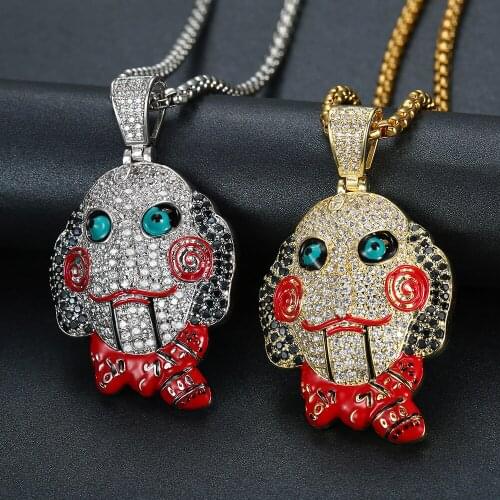 2018 Latest Icd Out Horror Mask Pendant Necklace Hip Hop Jewelry AAA Cubic Zirconia Bling Bling Mens Mask Necklace NO CHAINS