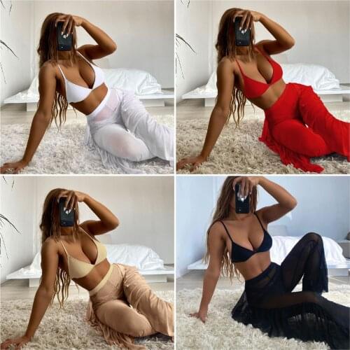 2021 AliExpress Amazon Europe and America Three-piece Bikini Personality Ruffle Pants Bikini