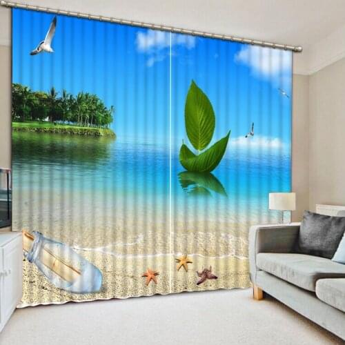 3D Curtain Blackout Shade Window Curtains Beach Landscape Drift Bottle Home Decoration Bed Room Living Hotel Cortinas 3D Curtain