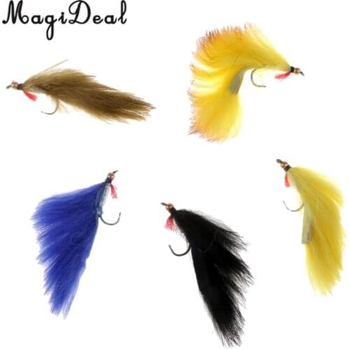 5pcs Bright Color Sinking Bead Head Zonker Streamer Trout Fly Fishing Flies, 5 Colors