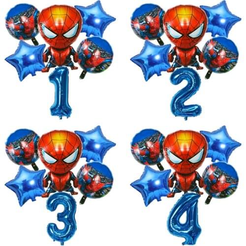 6 pcs Spiderman digital Aluminum balloon Cartoons Inflatable Toys boy Children birthday Party decoration Wall decoration set