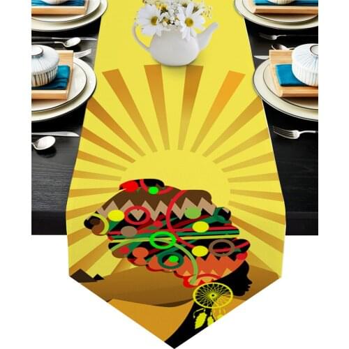 Africa Black Women Dusk Landscape Table Runner Wedding Table Decor Flower Cake Tablecloth and Placemat Christmas Decor
