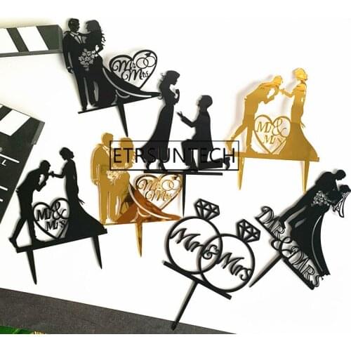 200pcs Acrylic Bride Groom Wedding Cake Topper Mr Mrs Cake Flags Love Heart Propose Cake Topper for Wedding Party