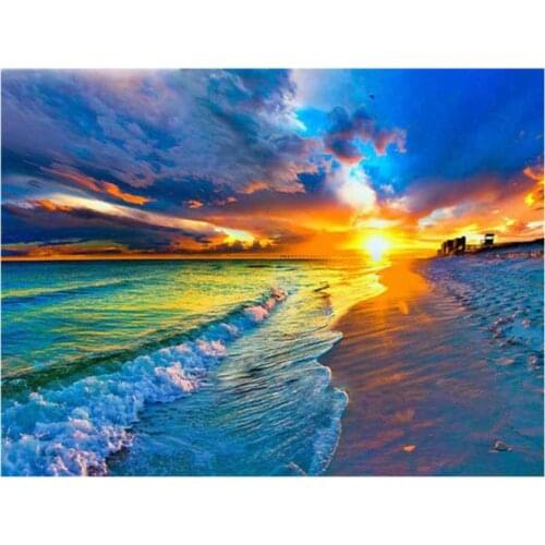 Sunset diamond painting seaside landscape rhinestone embroidery picture diy mosaic sticker diamond tapestry poster wall paper
