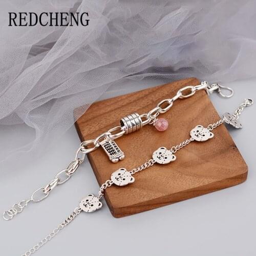 PANGJERY 925 Sterling Silver Strawberry Abacus Bracelets for Women INS Fashion Exquisite Chic Funny Bears Wedding Jewelry Gifts