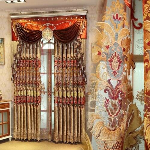 Chenille Jacquard European luxury classic embroidery shade decorative curtains for Living Room/Bedroom Royal Gold curtains