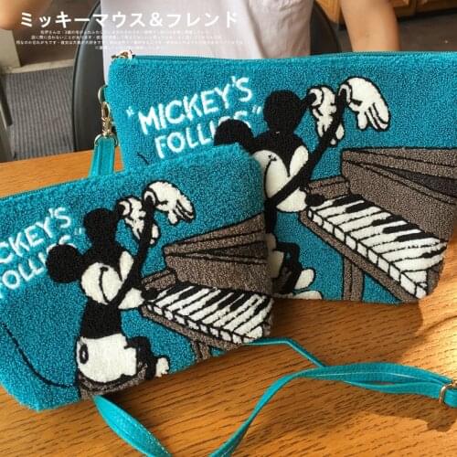 Disney Mickey Mouse Ladies Plush Embroidered Handbag Inclined Shoulder Bag High Quality Holiday Gifts