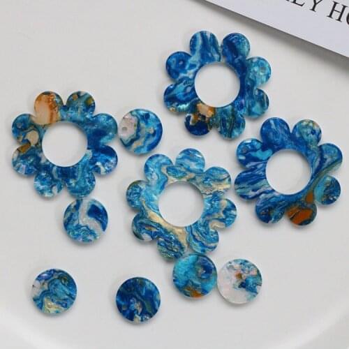 Blue starry sky style 50pcs/lot color print geometry rounds/flowers shape acrylic beads diy jewelry earring/garemnt accessory