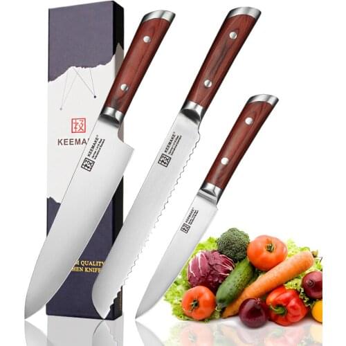 KEEMAKE Chef Knife German 1.4116 Steel Blade Utility Bread Kitchen Knives Set Color Wood Handle Sharp Meat Fruit Cutter Tools