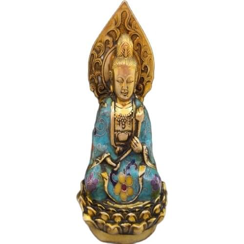 Chinese old bronze Cloisonne statue of Tibet Guanyin