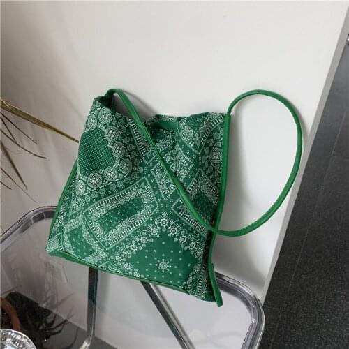 Korean Fashion Totem Printing Shoulder Bag for Women 2021 New Boho Chic Ladies Casual Daily Summer Beach Tote Bag Travel Handbag
