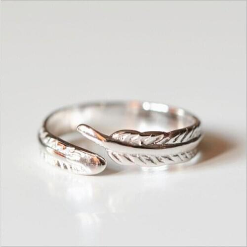 Korean Version Of The Fashion 925 Sterling Silver Jewelry Leaf Not Allergic Beauty Feathers Opening Rings SR24