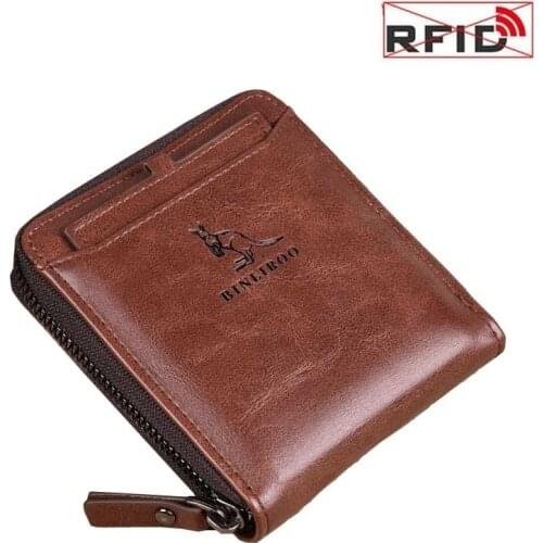 Mens Wallet Genuine Leather Men Zipper Wallet RFID Blocking Mini Coin Purse Male Business Credit Card Holder Bag Wallet Man