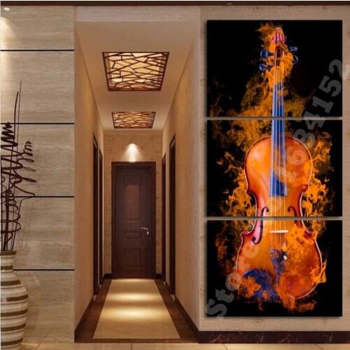 Square DIY 5D diamond embroidery 3 Pieces Violin Flame Diamond Painting Cross Stitch Mosaic Pattern Rhinestone Home decor A60