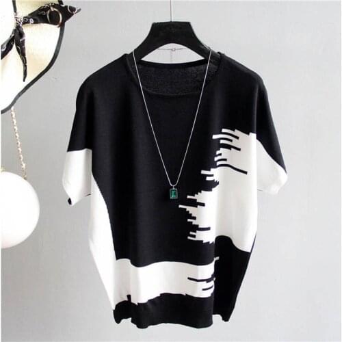Summer Women Sweater Pullover thin Rib Knitted Tops patchwork o Neck Essential Jumper short Sleeve Sweaters jersey mujer