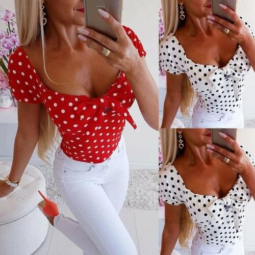 Summer Newest Hot Fashion Dot Women Casual Short Sleeve Dot Print Cotton T-Shirt Tops Tee Shirts