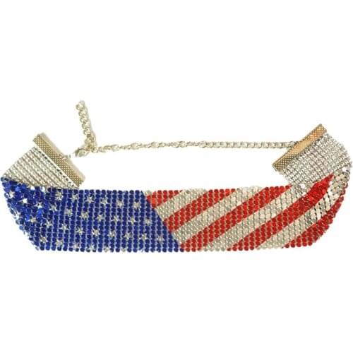 Hot Sale Statement Necklace Retro Ethnic Flag Print Aluminum Sheet Trendy Festival Usa Independence Day Choker for Women Party
