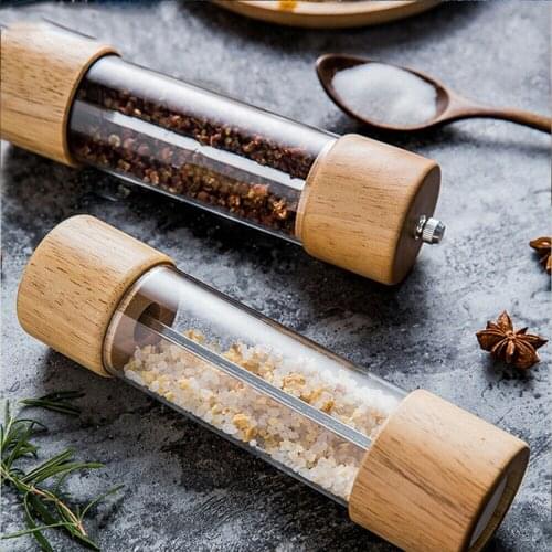 Pepper Salt Manual Grinder Rubber Wood Acrylic Clear Shaker Mill Cooking Tool Spice Shakers Kitchen Tools Accessories