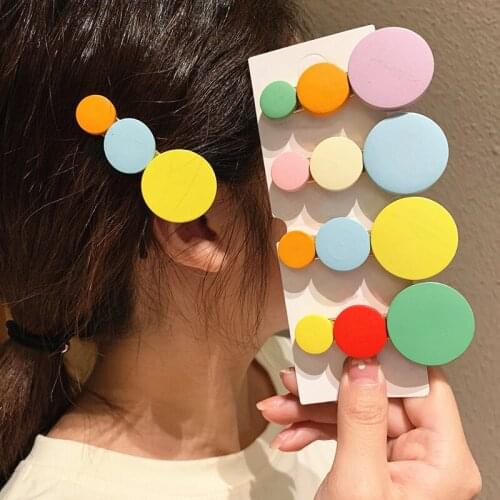 Cute Women Girls Colorful Wood Rounds Barrettes Sweet Headband Hair Clips Hairpins Hair Ornament Fashion Hair Accessories