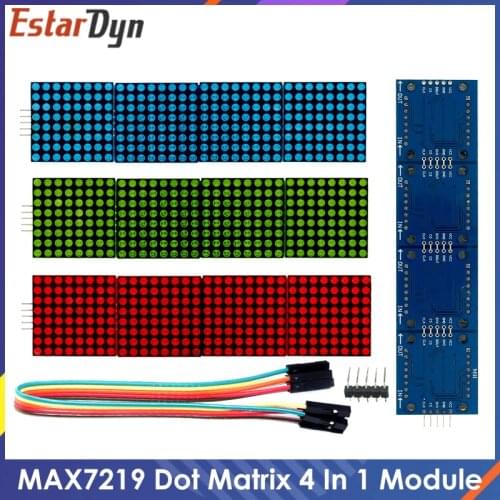 MAX7219 Dot Matrix Module Microcontroller 4 In One Display with 5P Line 4 in 1 Red/Green